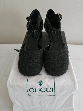 Gucci Scarpa Aperta Pelle Fibbia Met. - Color Charcoal Gray - Size 8
